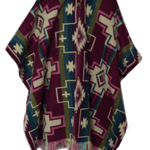 Poncho chilien réversible pourpre, losanges et Chakana, laine tissée main — ANTU-UH