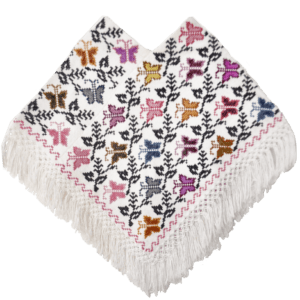 Huipil blanc en laine, papillons multicolores (papálotl), artisanat de Puebla — ANTU-UH