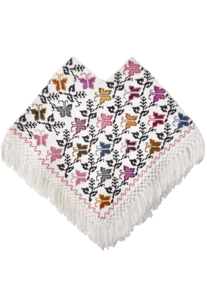 Huipil blanc en laine, papillons multicolores (papálotl), artisanat de Puebla — ANTU-UH